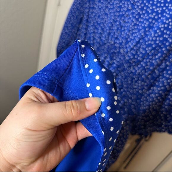 BNWT Taylor Blue Ivory Polka Dot V-Neck Elbow Tie Sleeve Smocked Maxi Dress 22W - Picture 7 of 12